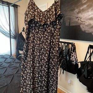 Black Floral Ruffle-Trim Jumpsuit
